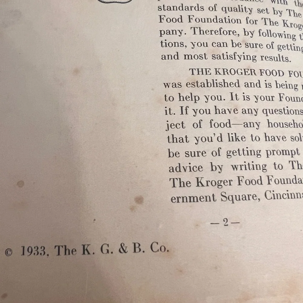 Vintage 1933 Kroger Food Foundation Right Foods at Light Cost Party Cookbook